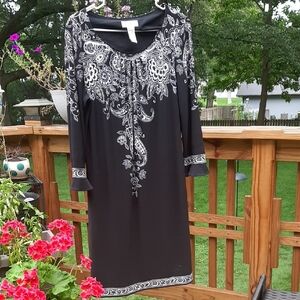 London Style Black/White Paisley Dress Sz 16